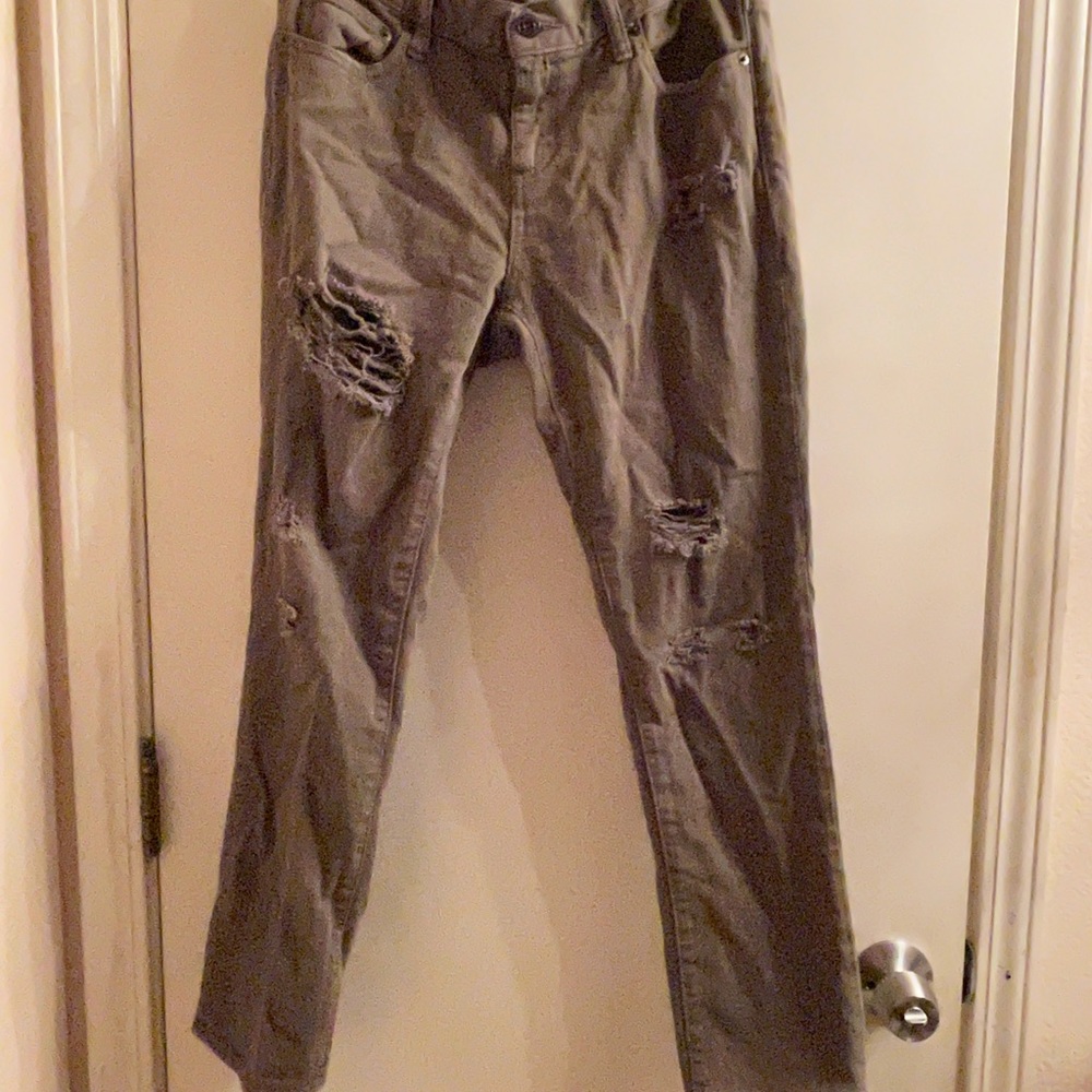 Gap Girlfriend Size 29R Military Green Jeans Distressed